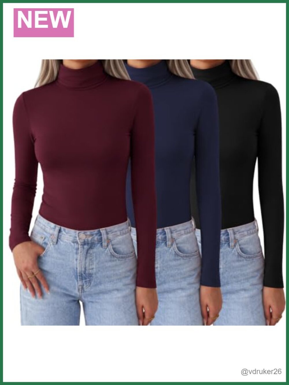 Women's Turtleneck Long Sleeve Top Lightweight Base Layer Slim Fit